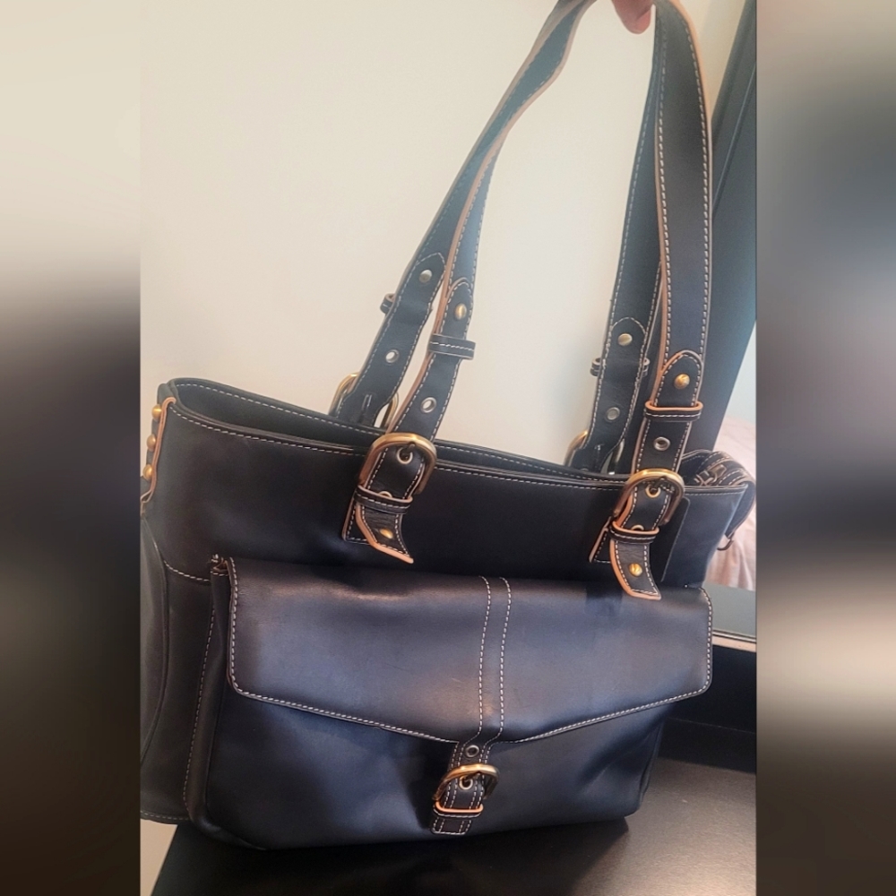 Genuine leather purse/laptop bag, black barely used